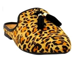 Hush Puppies Women’s Sadie Tassel Mules Pointed Toe Leopard Calf Hair Size 7